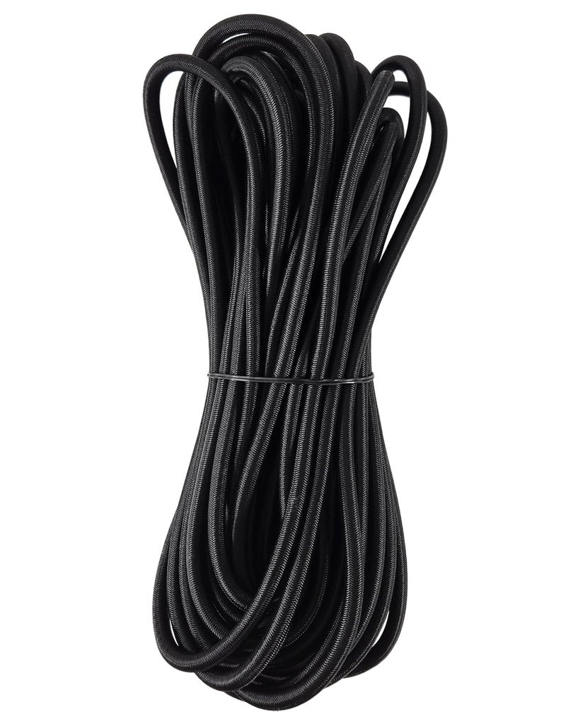 Joneaz Bungee Shock Cord, 1/4" Diameter 50ft Length Elastic Rope String for Kayak, Black Color,Real Rubber and UV Resistant - Image 1